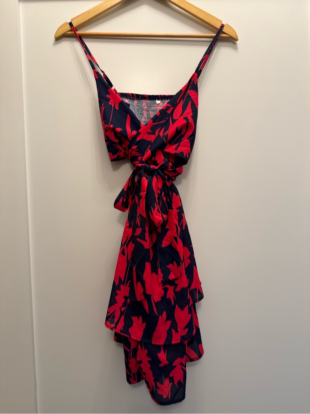 Bella and Bloom boutique Navy & Bright Pink Floral Wrap Romper
